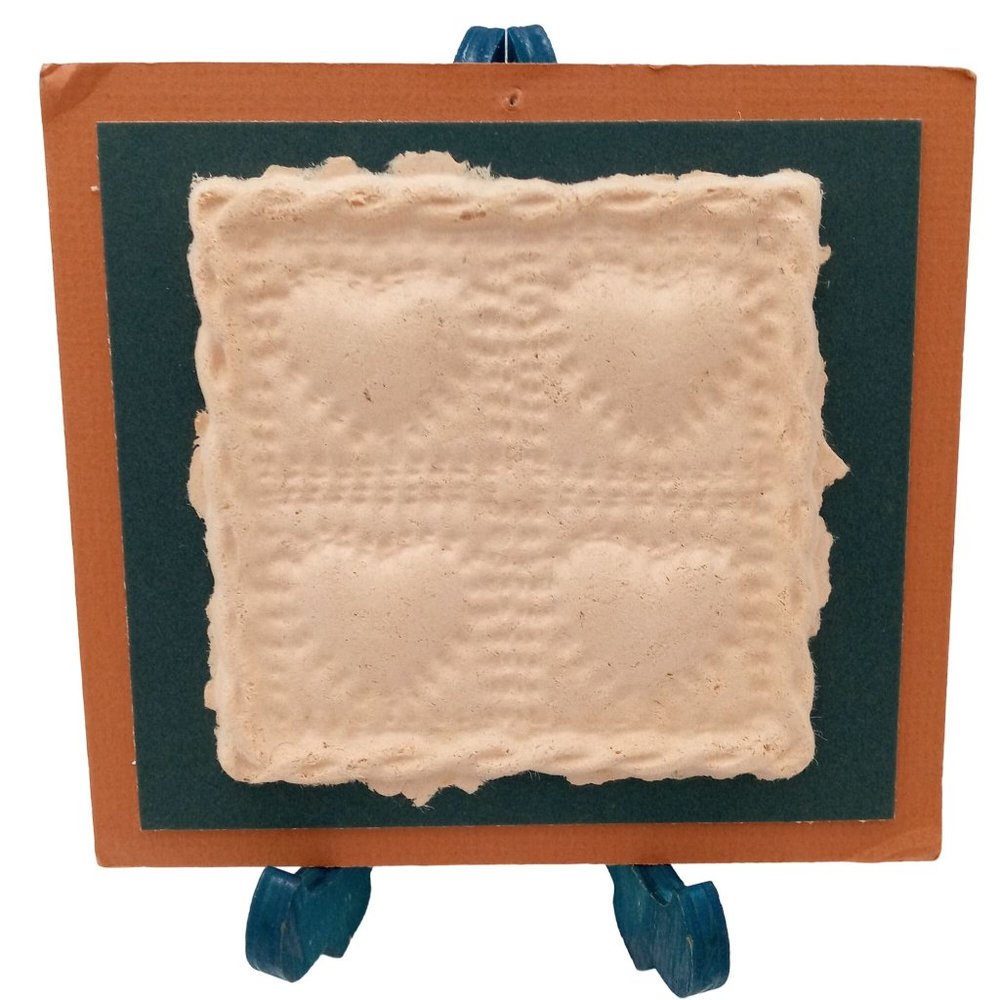 Heart Quilt Block Style Paper Cast Art Embossed Pressed Handmade Decor 1980s